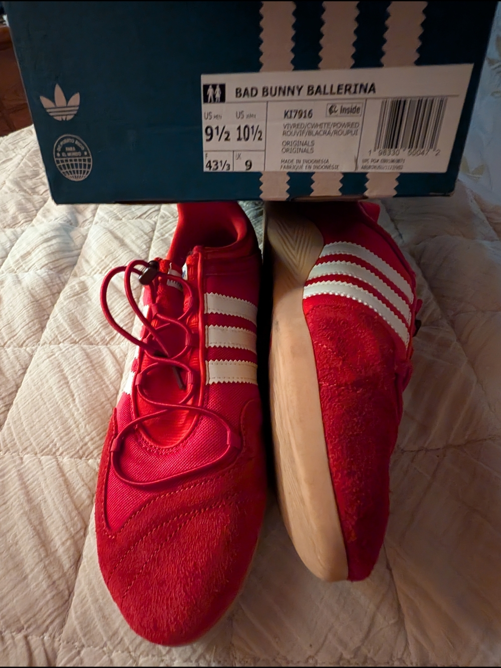 adidas Red Bad Bunny Ballerina Sneakers with White Stripes